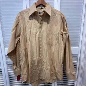 Geoffrey Beene button-down collared, long sleeve shirt solid tan 16 34/35 L